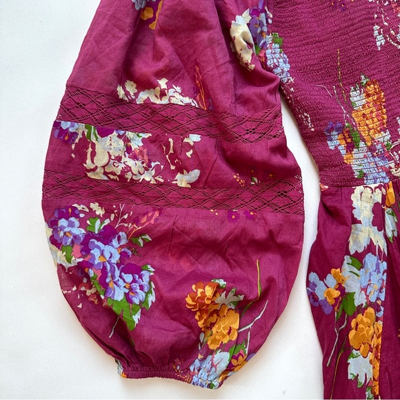 FREE PEOPLE MORNING GLORY BERRY RED SMOCKED MAXI DRESS. NEW IN STORES! NWT SzM - Picture 7 of 10